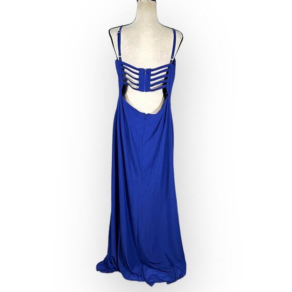 Morgan & Co. Strappy Open Back Jersey Gown Junior's Plus Sz 15 Blue Maxi NWT - Picture 5 of 10